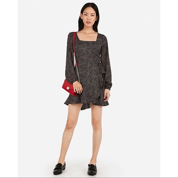 EXPRESS Square Neck Ruffle Wrap Dress - Picture 16 of 16